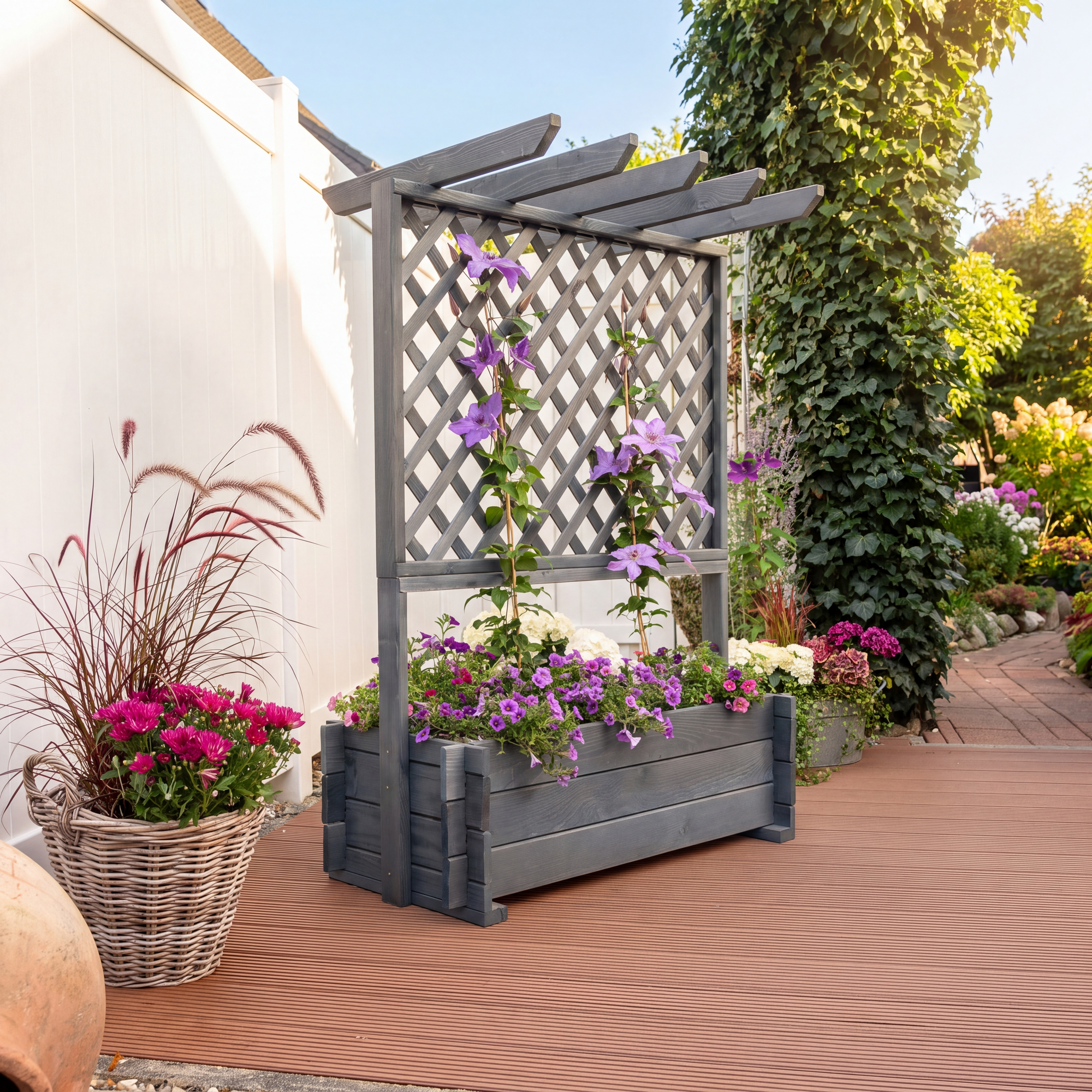 Kiehn-Holz Rankkasten mit Pergola Holz grau 102 x 140 x 64,5 cm