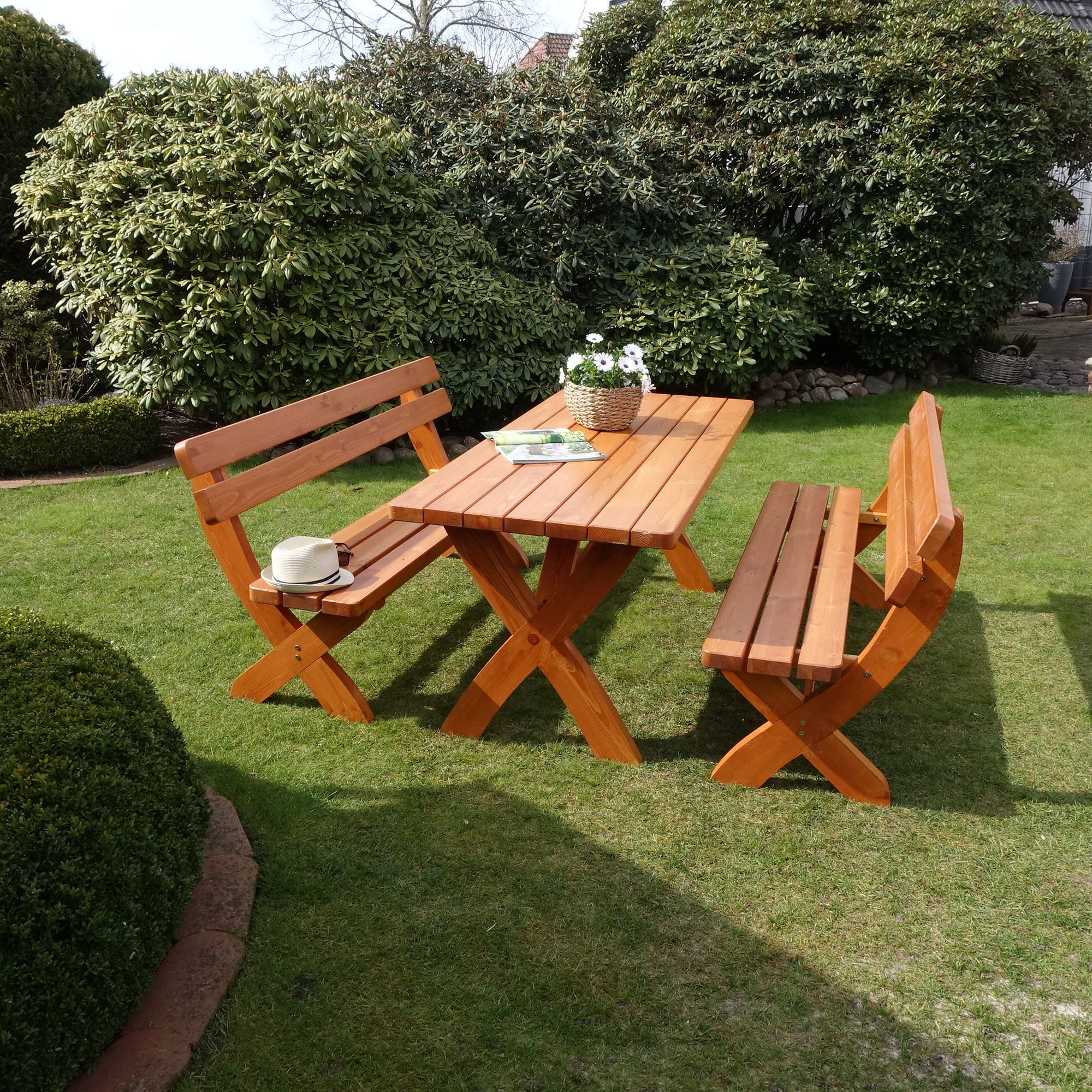 Kiehn-Holz Gartenmöbel-Set 'Landsberg' Kiefernholz honigbraun 3-teilig Bild 2