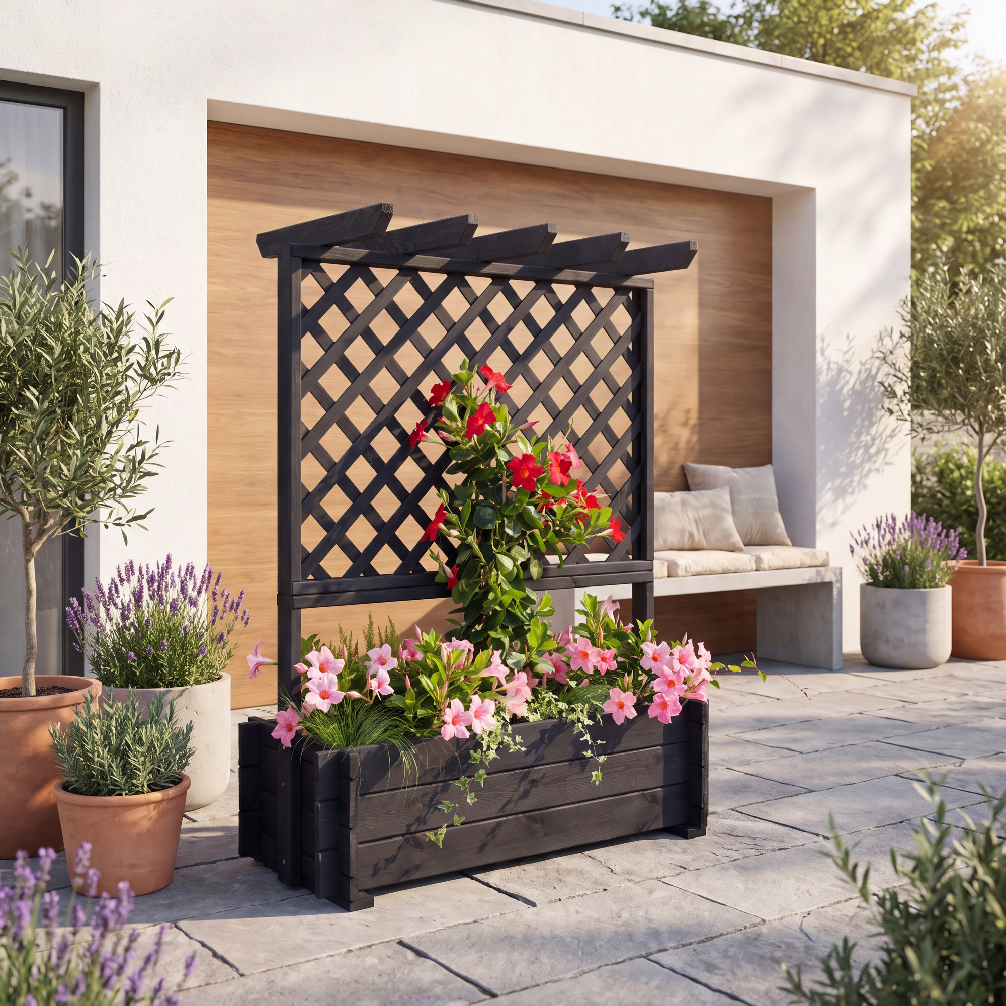 Kiehn-Holz Rankkasten mit Pergola Holz anthrazit 102 x 140 x 64,5 cm
