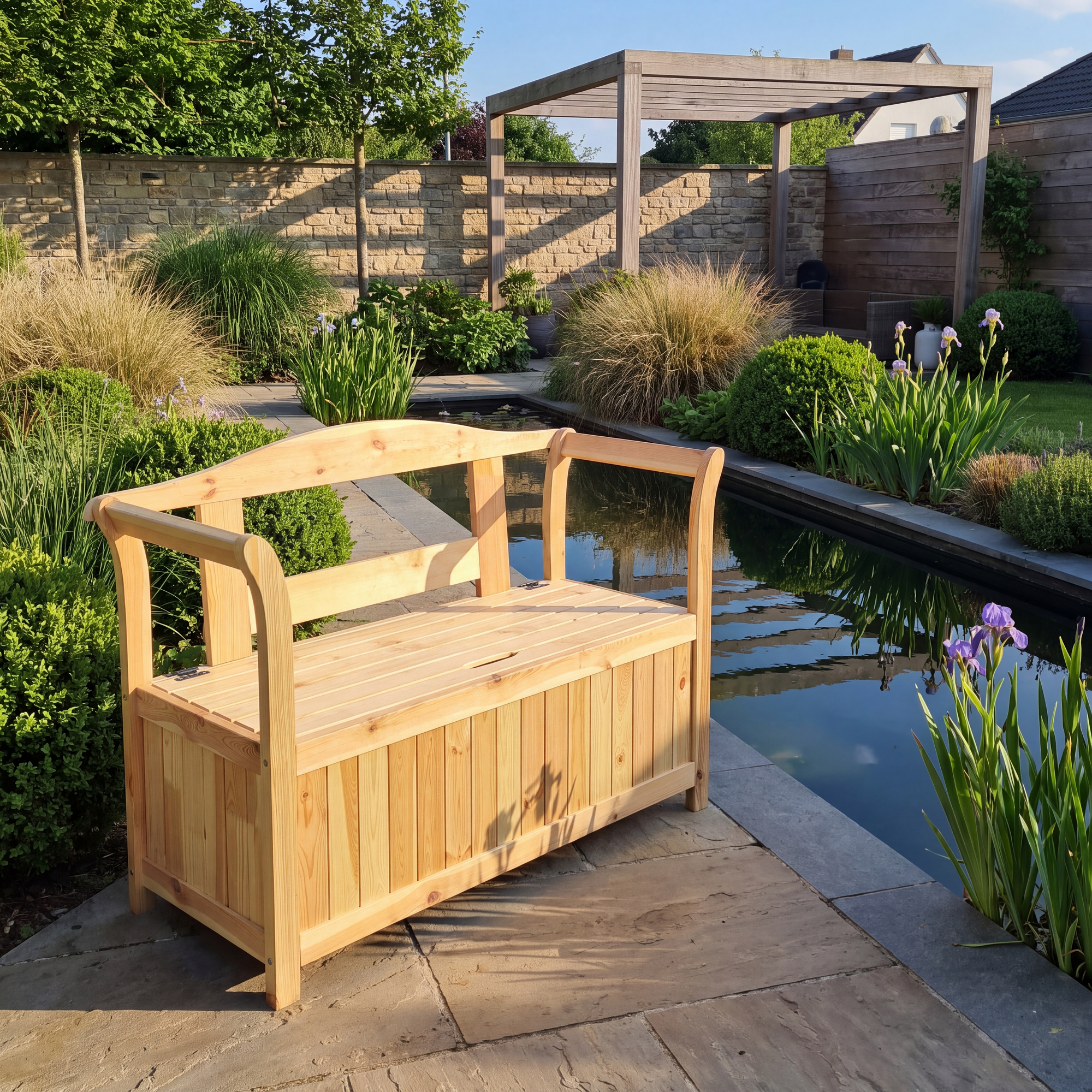 Kiehn-Holz Gartenbank mit Kissenbox Kiefernholz natur 130 x 50 x 93 cm