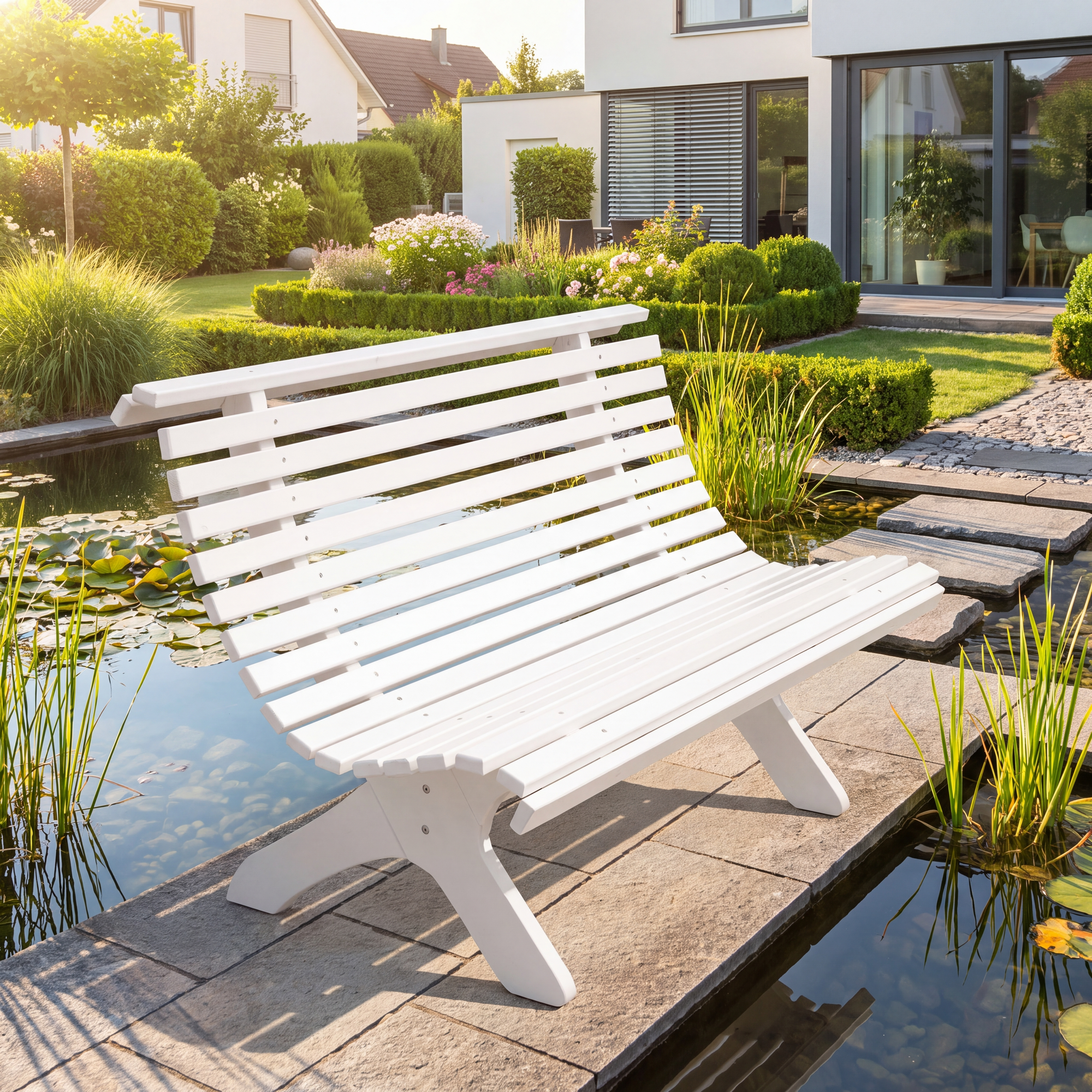 Kiehn-Holz Gartenbank 'Sven' 3-Sitzer Kiefernholz weiß 140 x 74 x 87 cm Bild 2