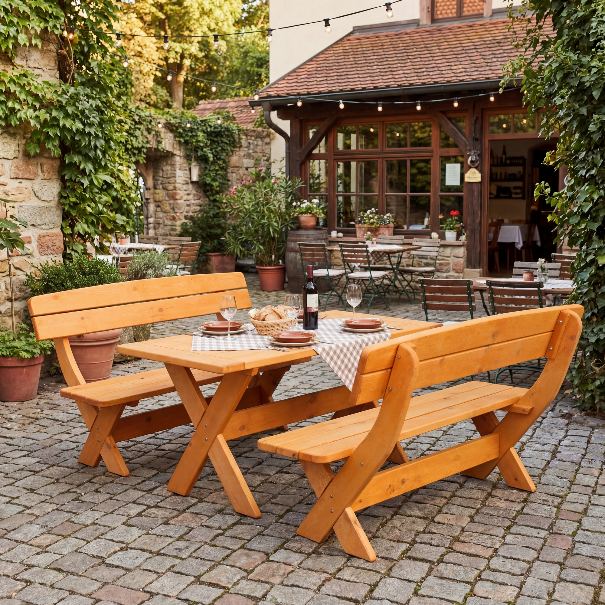 Kiehn-Holz Gartenmöbel-Set 'München' Kiefernholz honigbraun 3-teilig