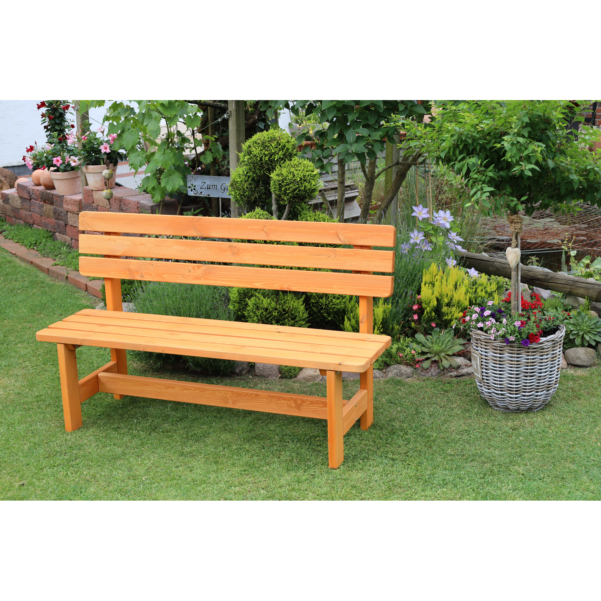 Kiehn-Holz Gartenbank 'Summer' 3-Sitzer Kiefernholz honigbraun 150 x 51 x 90 cm