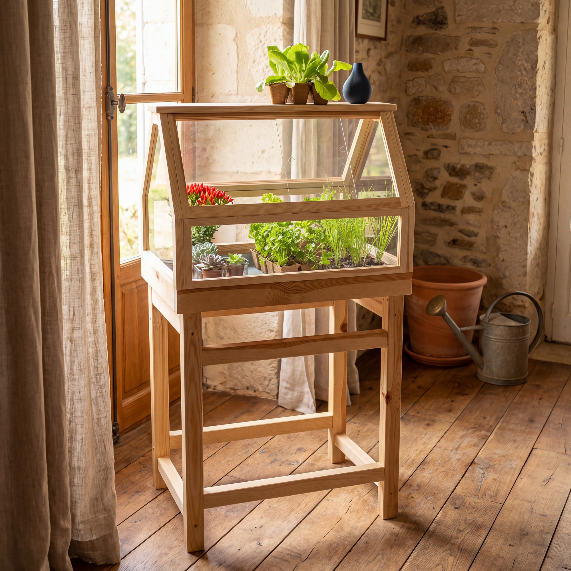 Kiehn-Holz Mini-Gewächshaus Holz natur 65 x 40 x 115 cm