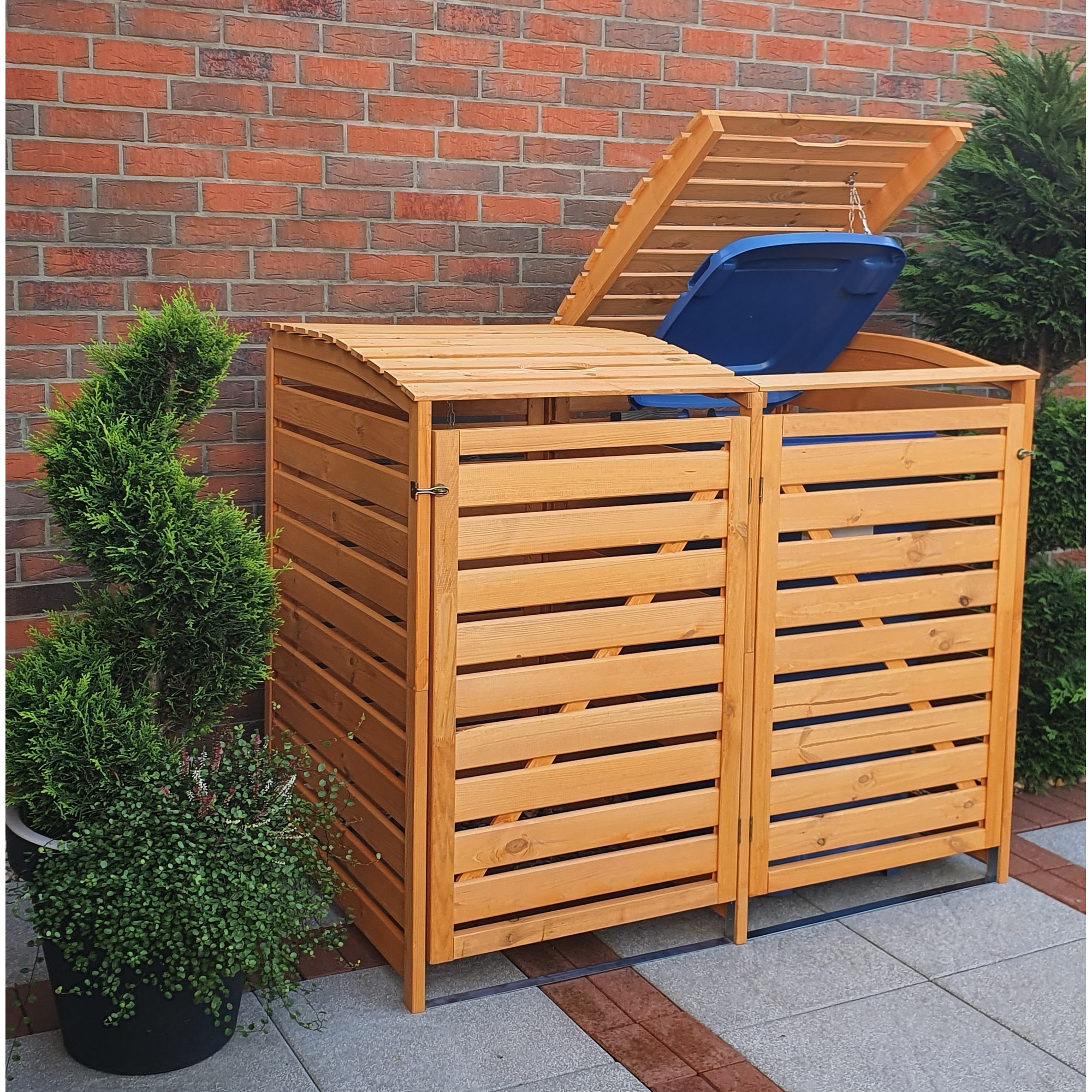 Kiehn-Holz Mülltonnenbox 'Vario III' für 2 Abfalltonnen 148 x 122 x 92 cm honigbraun Bild 2