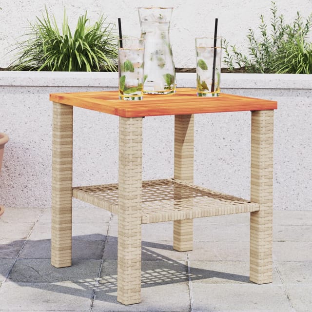Gartentisch Beige 40x40x42 cm Poly Rattan Akazienholz Vidaxl