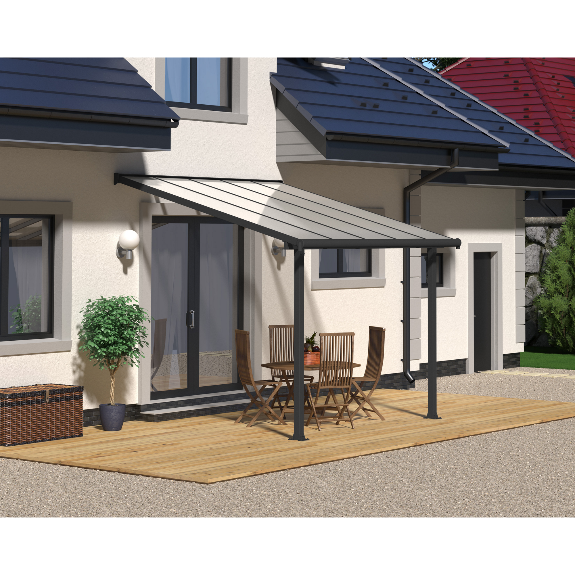 Palram-Canopia Terrassenüberdachung 'Olympia' anthrazit 294 x 307 cm Polycarbonat transparent