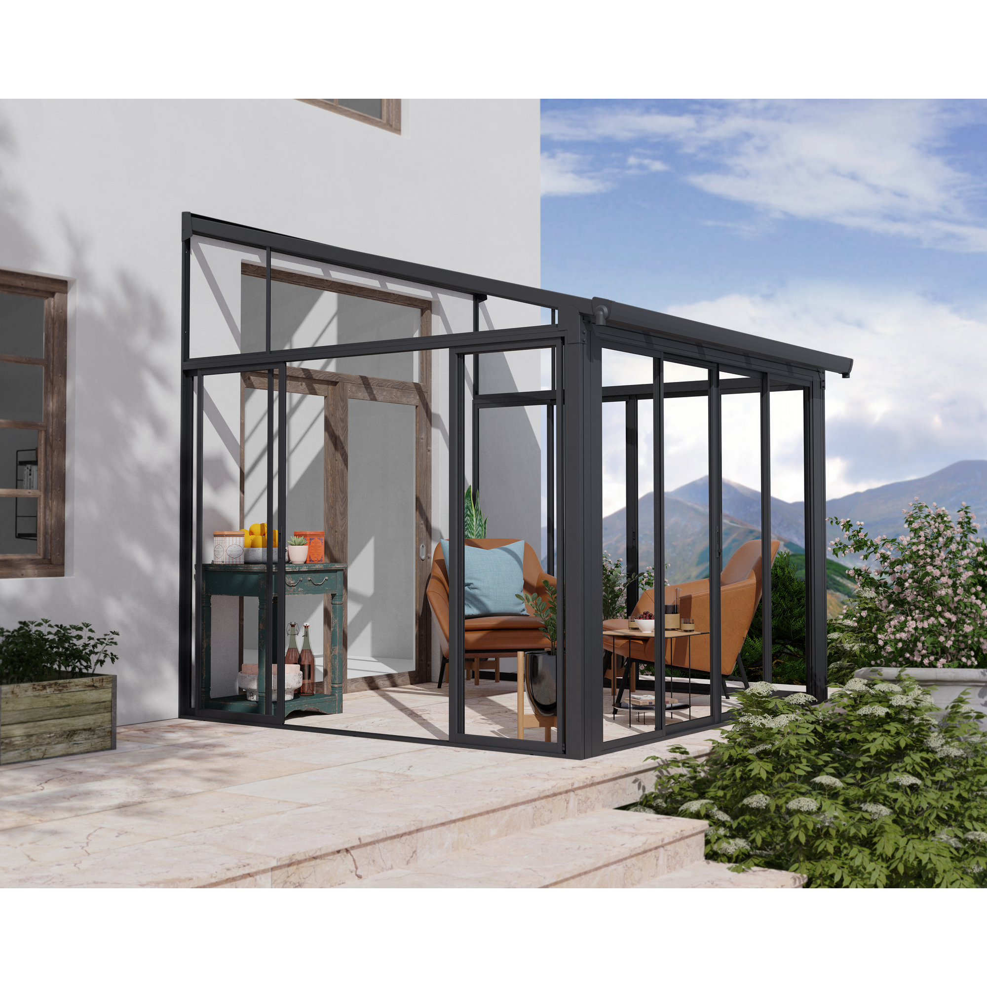 Palram-Canopia Wintergarten 'Sanremo' anthrazit 294 x 314 cm Polycarbonat transparent