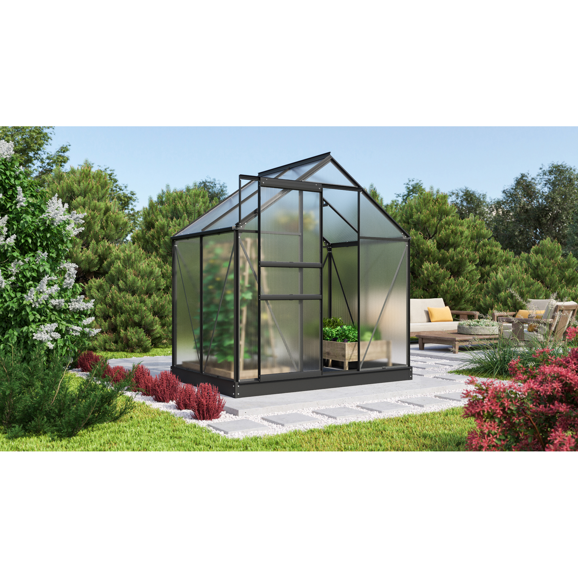 Vitavia Gewächshaus 'Comet 2500' 130 x 192,2 cm mit 4 mm Hohlkammerplatten schwarz