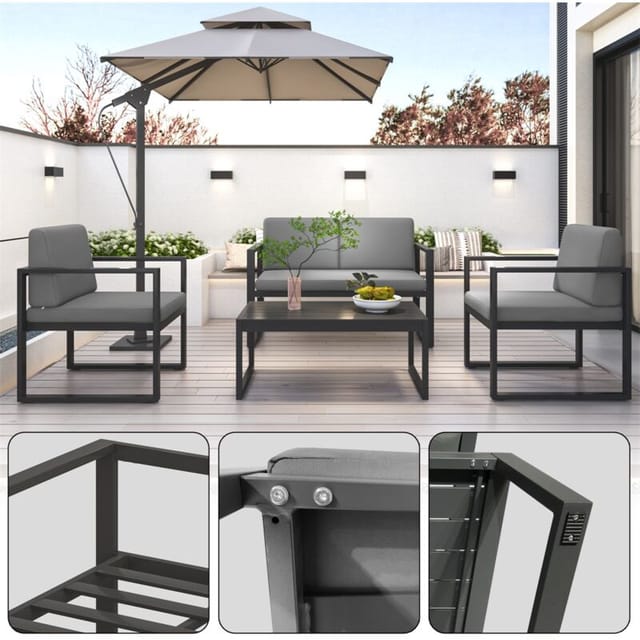 Mucola - Gartensofa Aluminium Sitzgruppe Gartenset wetterfest Sitzgarnitur Grau Tisch
