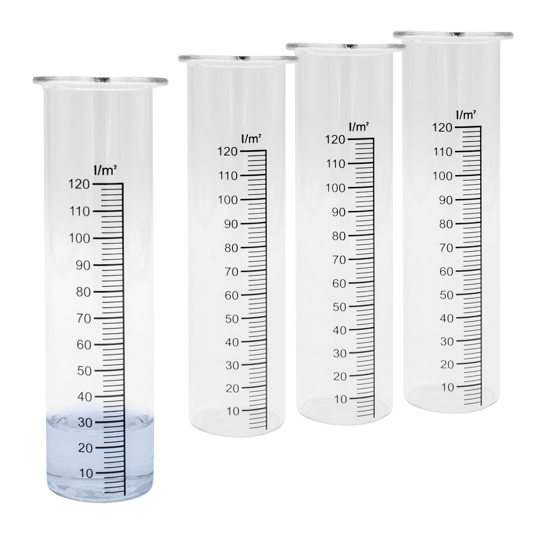 Regenmesser Ersatzglas mit Skala - 4er Set - Niederschlagsmesser für Wetterstationen - Wassermengenmesser Zylinder Messglas Ersatz Glaszylinder