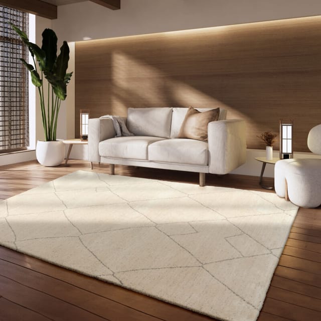 Paco Home Teppich Wohnzimmer Kurzflor Geometrisch Skandi Muster Einfarbig Abstrakt Beige 120x170 cm