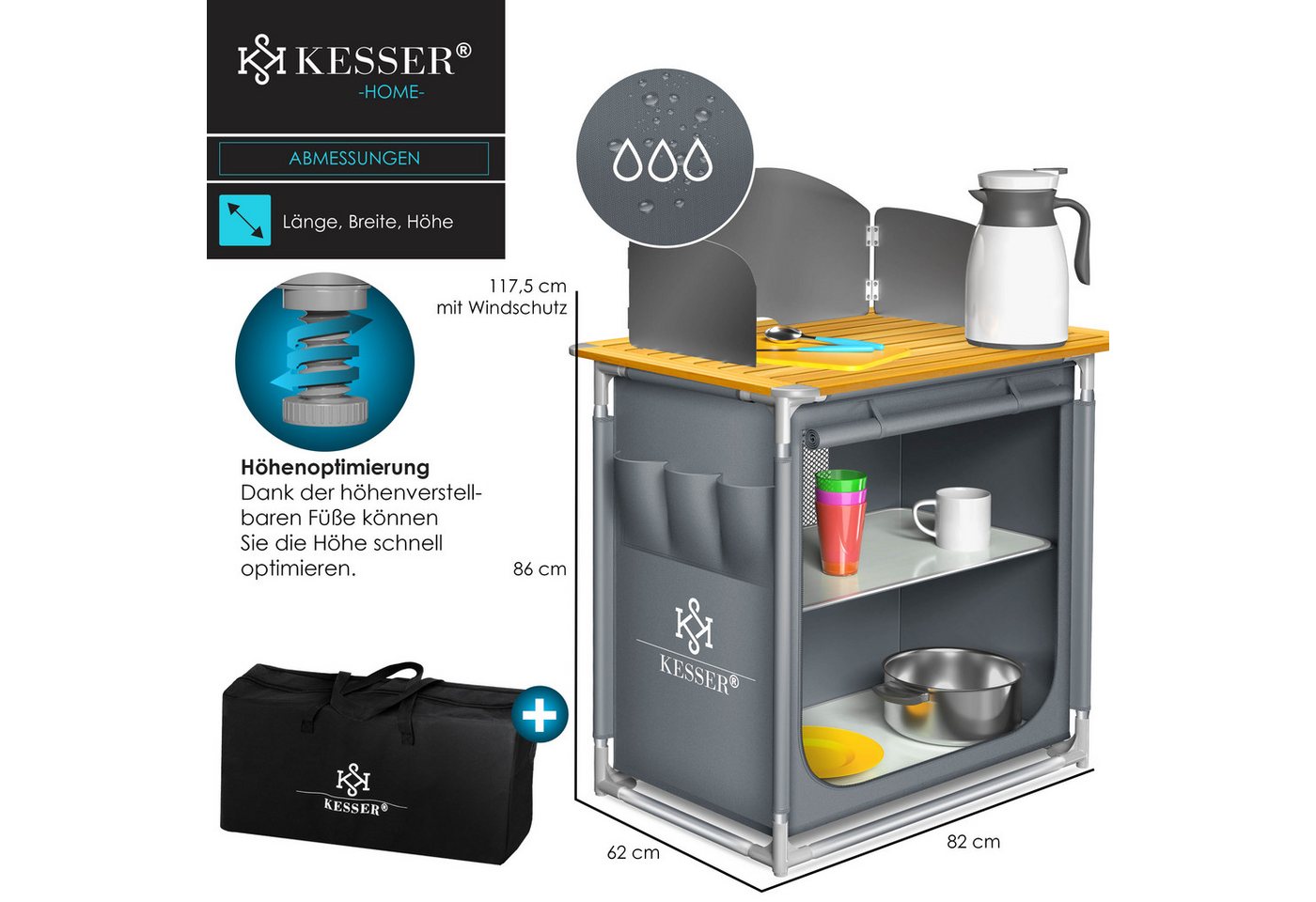 KESSER® Campingküche inkl. Tragetasche Mobile Outdoor Küche mit Aluminiumgestell Campingschrank Küchenbox Faltbare Reiseküche für Camping und Outdoor Modell wählbar