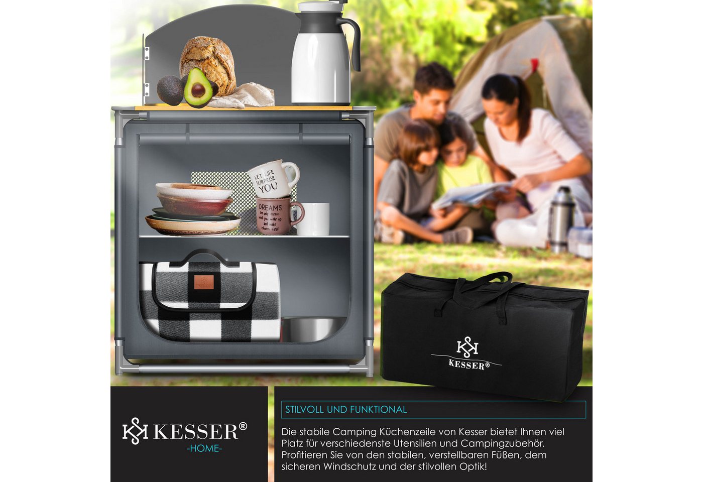 KESSER® Campingküche inkl. Tragetasche Mobile Outdoor Küche mit Aluminiumgestell Campingschrank Küchenbox Faltbare Reiseküche für Camping und Outdoor Modell wählbar Bild 2