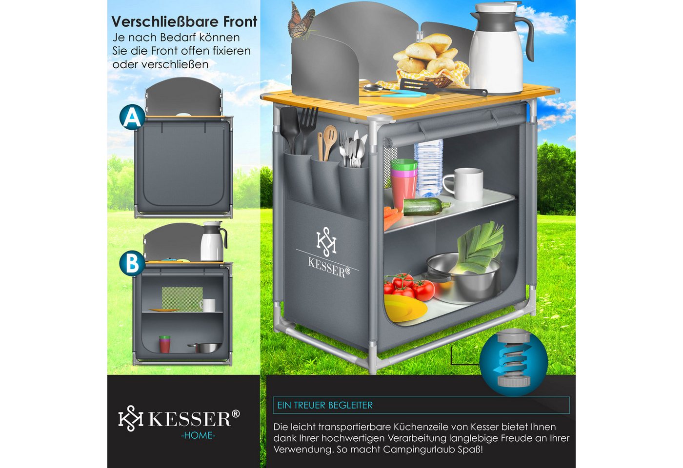 KESSER® Campingküche inkl. Tragetasche Mobile Outdoor Küche mit Aluminiumgestell Campingschrank Küchenbox Faltbare Reiseküche für Camping und Outdoor Modell wählbar Bild 3