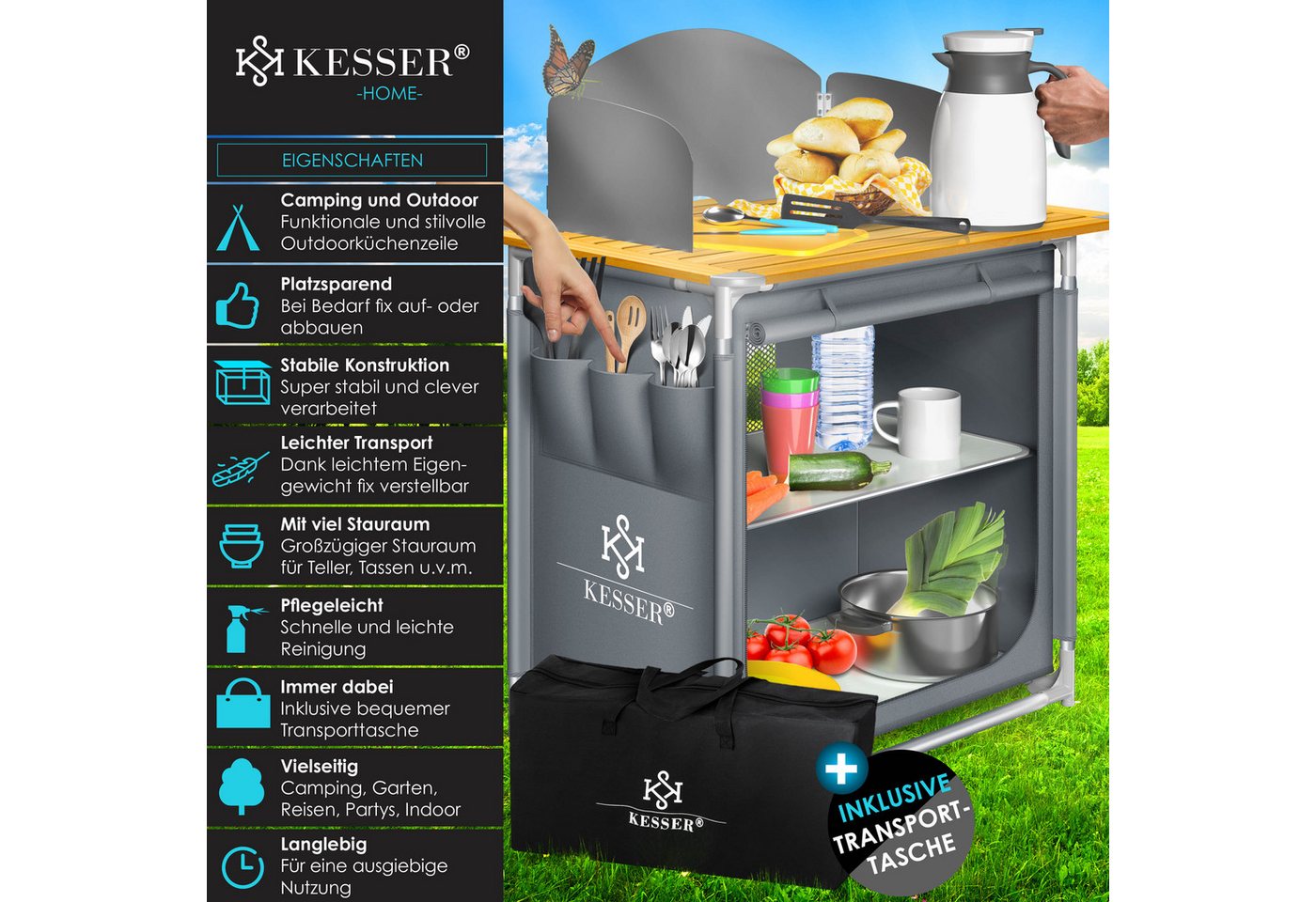 KESSER® Campingküche inkl. Tragetasche Mobile Outdoor Küche mit Aluminiumgestell Campingschrank Küchenbox Faltbare Reiseküche für Camping und Outdoor Modell wählbar Bild 4