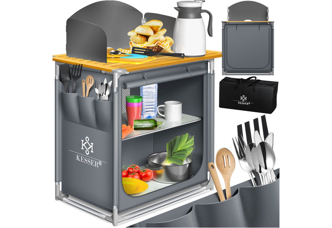 KESSER® Campingküche inkl. Tragetasche Mobile Outdoor Küche mit Aluminiumgestell Campingschrank Küchenbox Faltbare Reiseküche für Camping und Outdoor Modell wählbar Bild 5