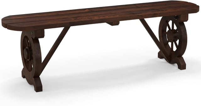 Costway - Gartenbank Ohne Rückenlehne, Wetterfeste Sitzbank, Holzbank Für 2-3 Sitzer Bis 325 Kg Belastbar, Terrassenbank Aus Holz, Parkbank Im Wagenrad-design Für Garten, Balkon, 120 X 28 X 37 Cm