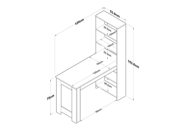 Küchentisch mit integriertem Regal Weiß und Holzdekor B120 cm