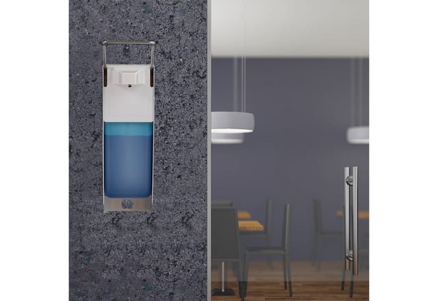 Desinfektionsspender, 2er Set, 1000 ml, Eurospender für Desinfektionsmittel & Seife, Wandmontage, silber/weiß - Relaxdays