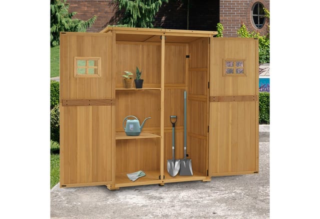 M MCombo Gartenschrank Gartenhaus Holz Wetterfest, 127×59×168 cm, 0912D (Natur)