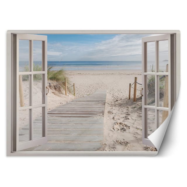 Wandtapete, Blick aus dem Fenster Meer Strand Sand – 210x150
