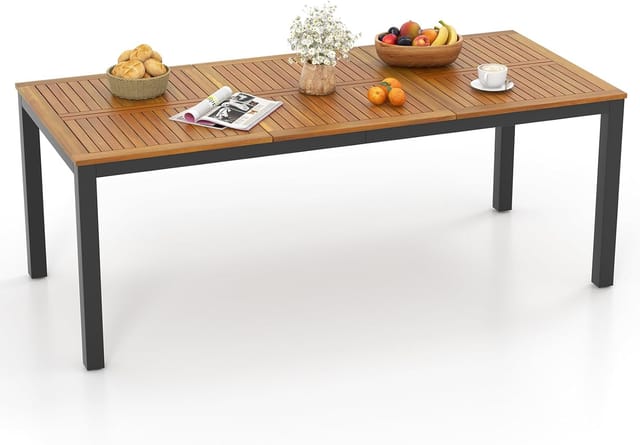 Costway Gartentisch Akazienholz, Garten Esstisch Für 8 Personen, Rechteckiger Terrassentisch, Biertisch Mit 5cm Schirmloch, Holztisch Für Outdoor Hinterhof 200 X 90 X 75 Cm (vertical)