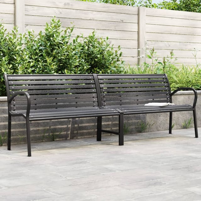 Doppel-Gartenbank Schwarz 231 cm Stahl und WPC vidaXL