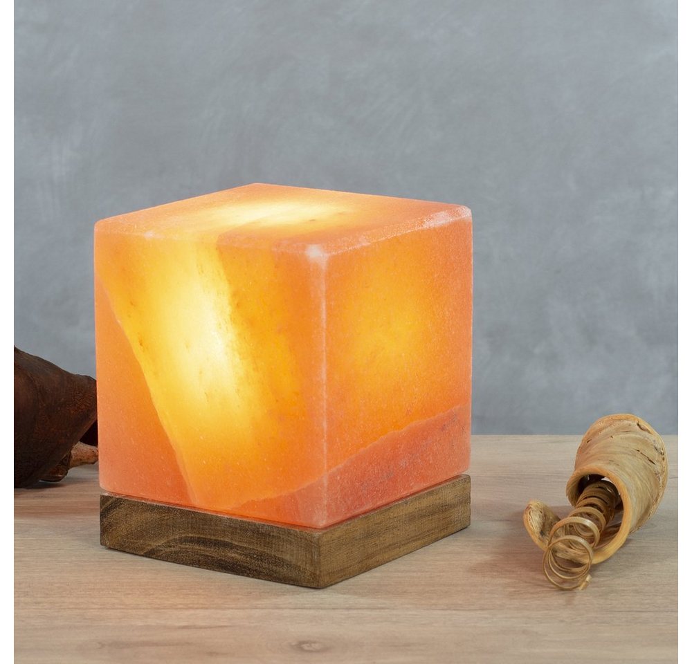 Wagner Life Design Salzkristall-Tischlampe Kubus, Leuchtmittel wechselbar, Warmweiß, Handgefertigt aus Salzkristall - jeder Stein ein Unikat, H: ca.12 cm