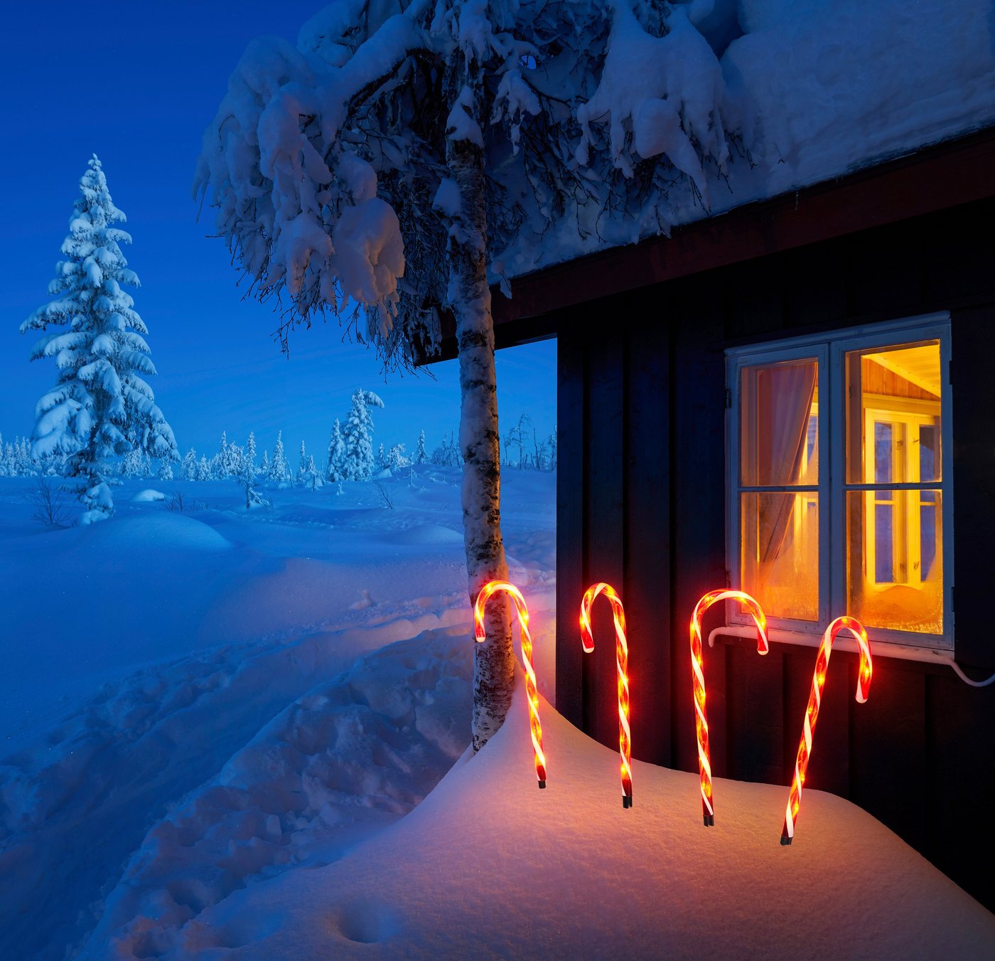 IC Winterworld LED Gartenleuchte Weihnachtsdeko rot, Gartenstecker, Zuckerstangen-Design, mit Timerfunktion