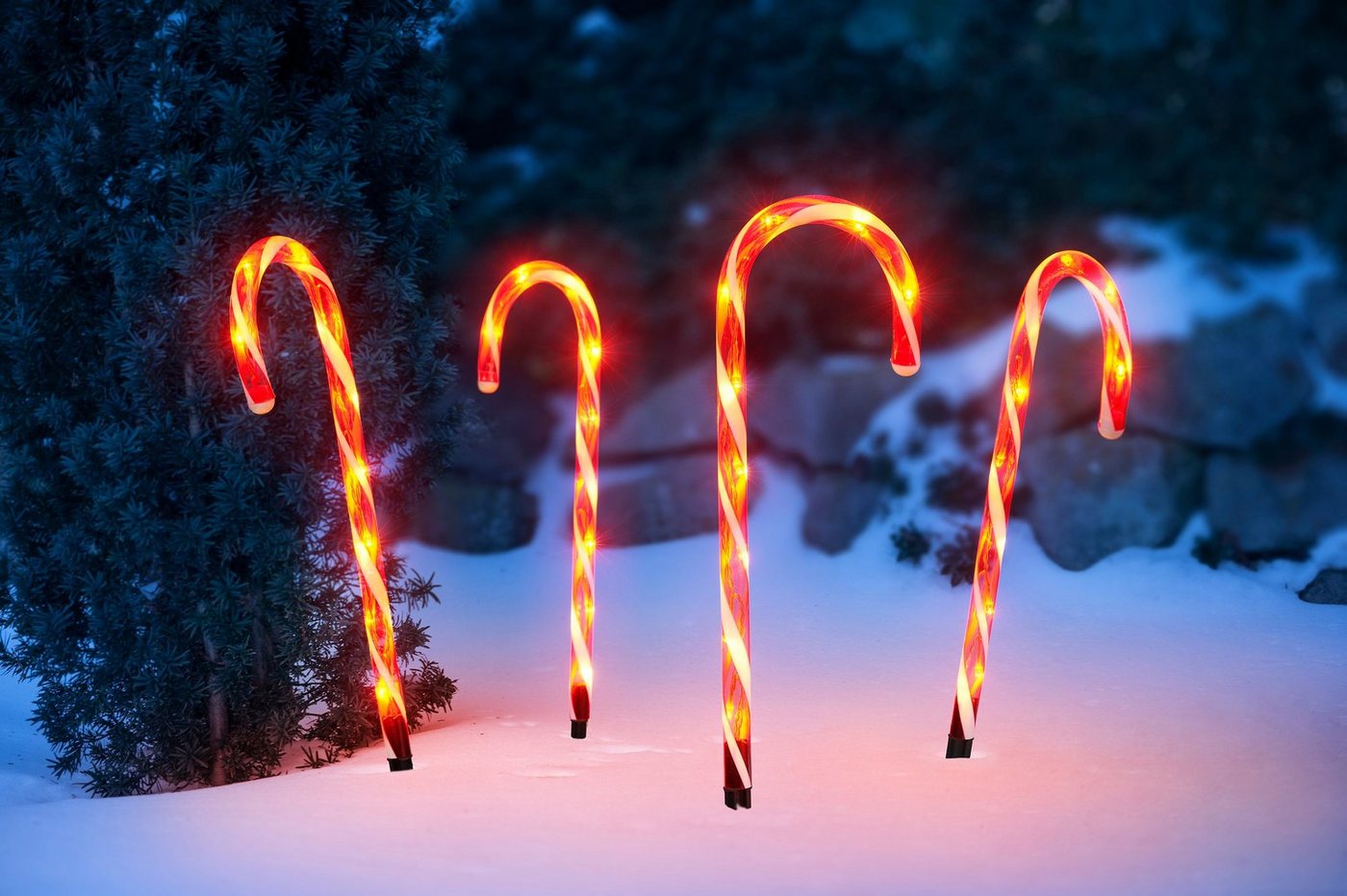 IC Winterworld LED Gartenleuchte Weihnachtsdeko rot, Gartenstecker, Zuckerstangen-Design, mit Timerfunktion Bild 2