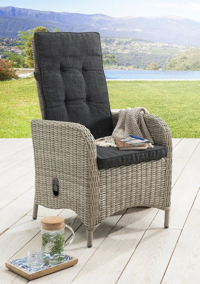 Destiny Garten-Essgruppe PALMA LUNA 4 HL + Tisch 165x90cm, vintage weiß, (Set, 4 Hochlehner verstellbar inkl. Polster, 1 Tisch m. aufgel. Glasplatte), Aluminium, Polyrattan Bild 5