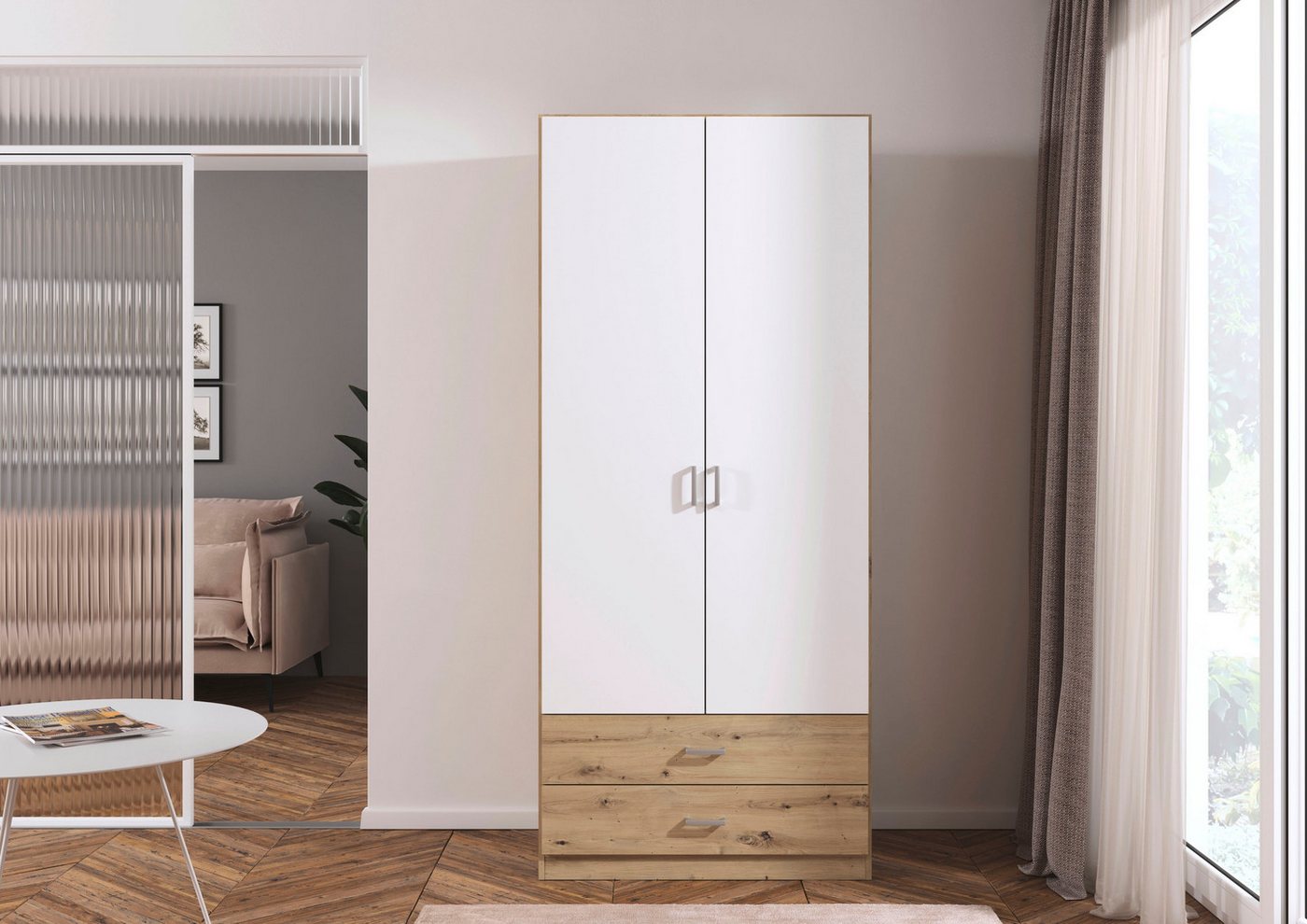 rauch Drehtürenschrank Kleiderschrank Garderobe GAMMA Breite 91 cm (in 3 Ausstattungen BASIC/CLASSIC/PREMIUM (inkl. SOFT-CLOSE-Funktion) mit Schubladen, verschiedene Griff-Varianten TOPSELLER MADE IN GERMANY