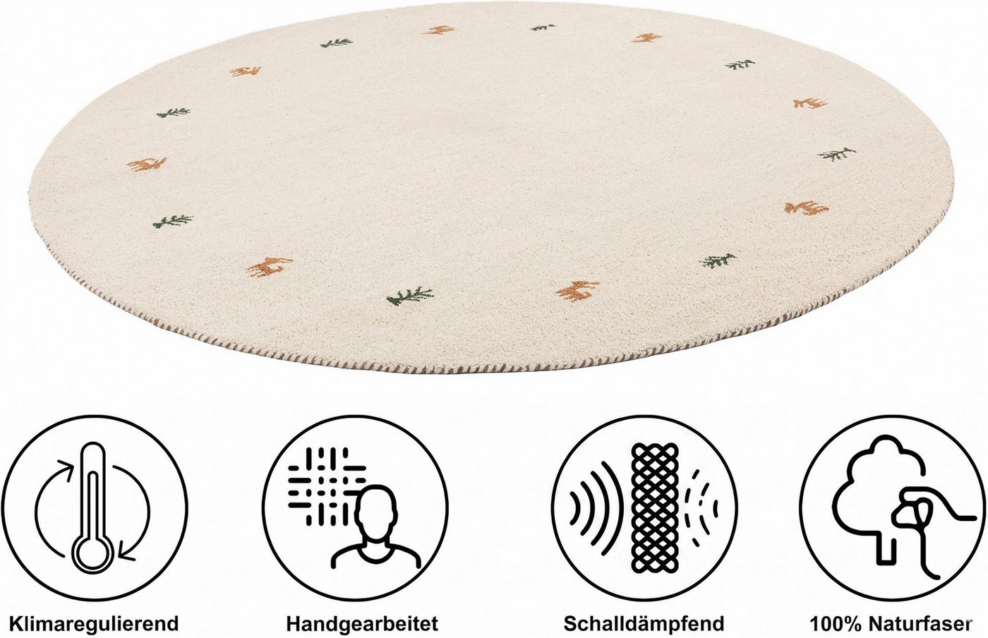 THEKO Wollteppich Gabbeh Motiv, Handgefertigt, Teppich, Tiermotiv, reine Wolle, rund, Höhe: 14 mm, reine Wolle, Wohnzimmer, Schlafzimmer, Esszimmer Bild 2