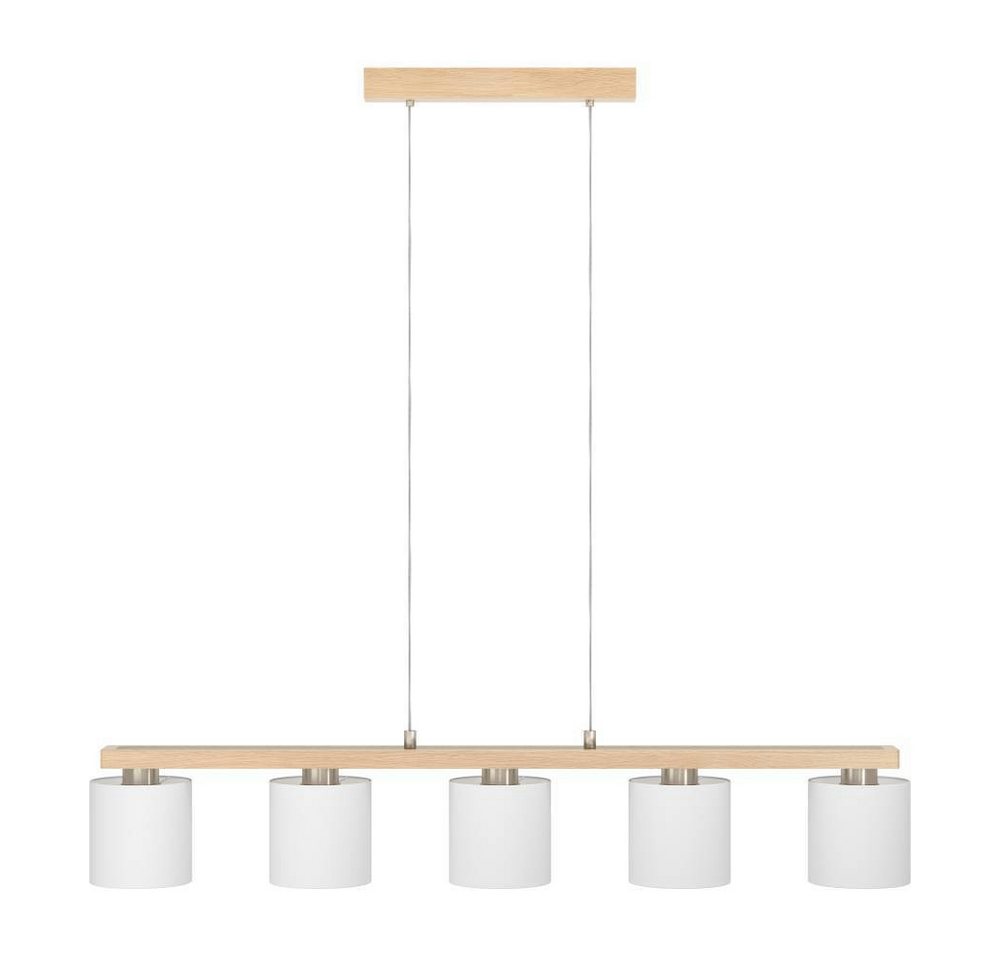 EGLO Hängeleuchte CASTRALVO Pendellampe, Stahl, Holz und Textil, Esszimmerlampe, Lampe, ohne Leuchtmittel, Pendelleuchte, L121 x B15 x H110 cm, nickel-matt, braun, weiß, 5X28W