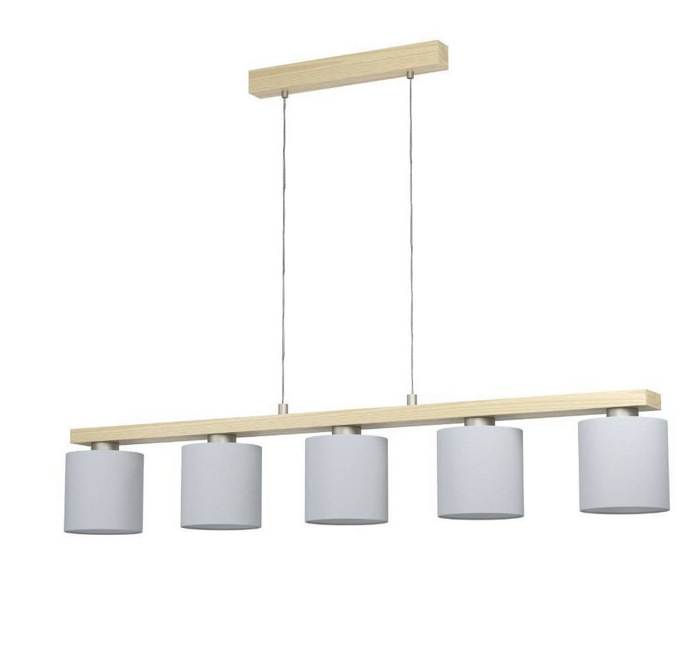 EGLO Hängeleuchte CASTRALVO Pendellampe, Stahl, Holz und Textil, Esszimmerlampe, Lampe, ohne Leuchtmittel, Pendelleuchte, L121 x B15 x H110 cm, nickel-matt, braun, weiß, 5X28W Bild 2