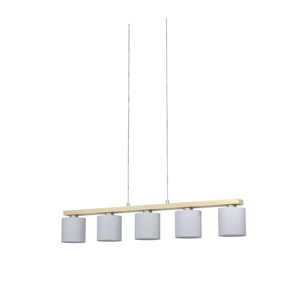 EGLO Hängeleuchte CASTRALVO Pendellampe, Stahl, Holz und Textil, Esszimmerlampe, Lampe, ohne Leuchtmittel, Pendelleuchte, L121 x B15 x H110 cm, nickel-matt, braun, weiß, 5X28W Bild 3