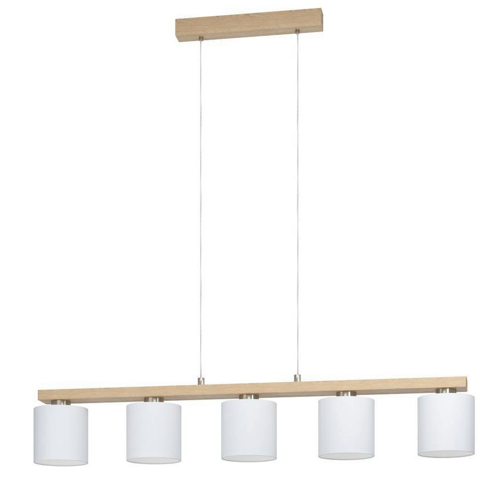 EGLO Hängeleuchte CASTRALVO Pendellampe, Stahl, Holz und Textil, Esszimmerlampe, Lampe, ohne Leuchtmittel, Pendelleuchte, L121 x B15 x H110 cm, nickel-matt, braun, weiß, 5X28W Bild 5