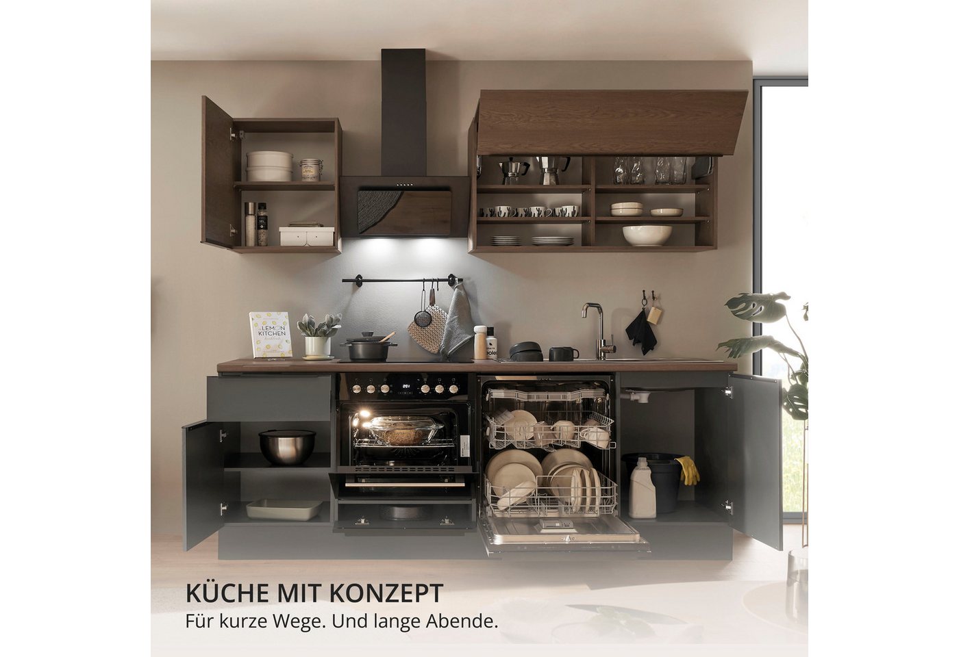 KOCHSTATION Küchenzeile Cocco, Breite 220 cm, wahlweise mit E-Geräten und Induktion
