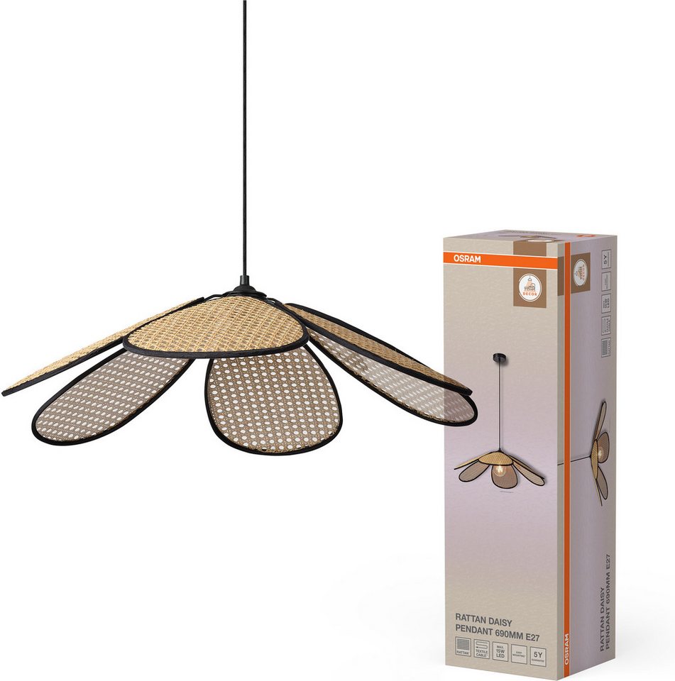 Osram Pendelleuchte Decor Rattan, ohne Leuchtmittel, braun, Fassung E27, Rattan und Stahl