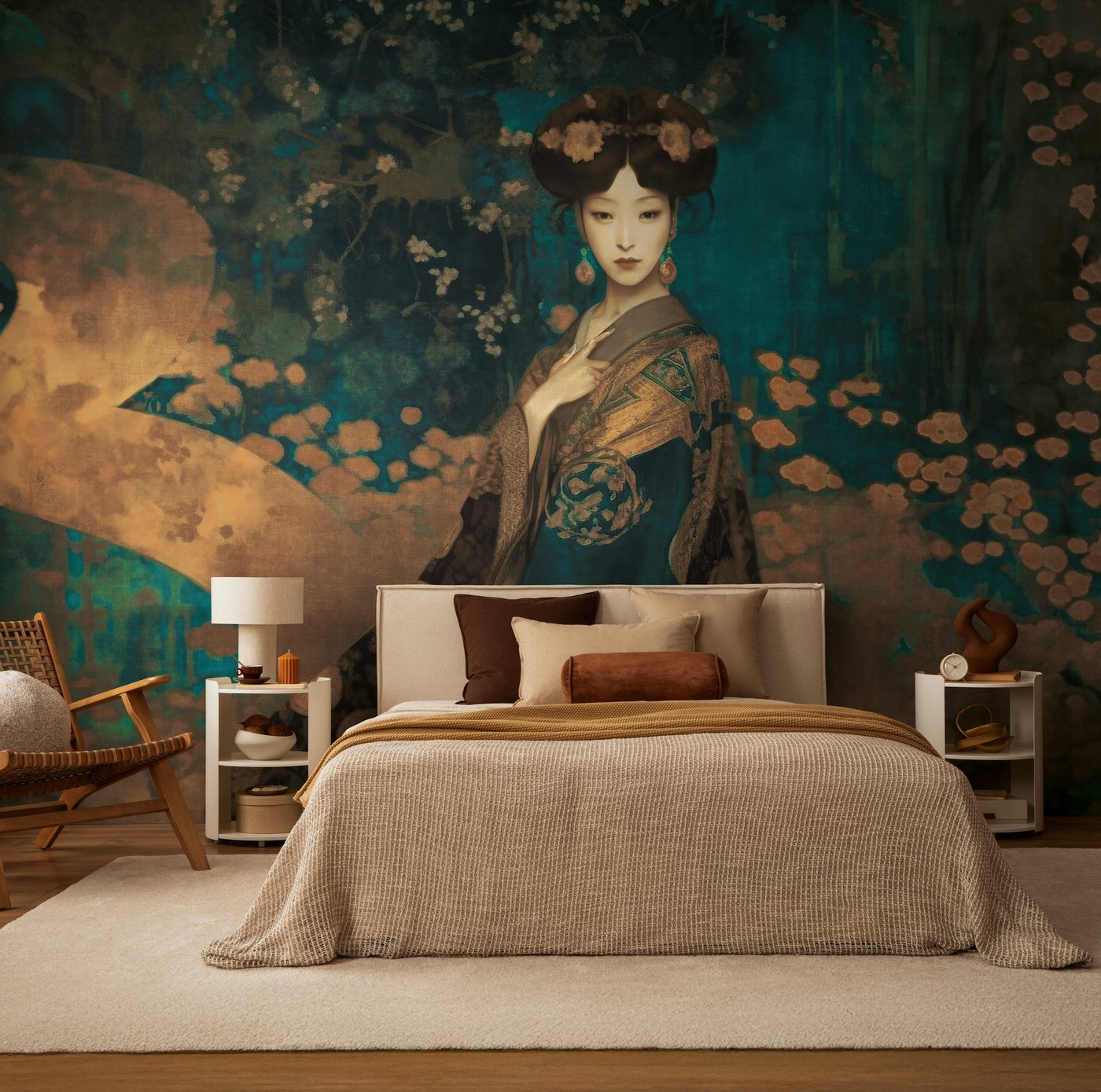 living walls Fototapete The Wall 4 Eyecatcher – Asiatisches Frauenporträt Vlies-Fototapete, leicht strukturiert, floral, matt, botanisch, (1 St), Asiatisches Frauenporträt mit ausdrucksstarker Wirkung