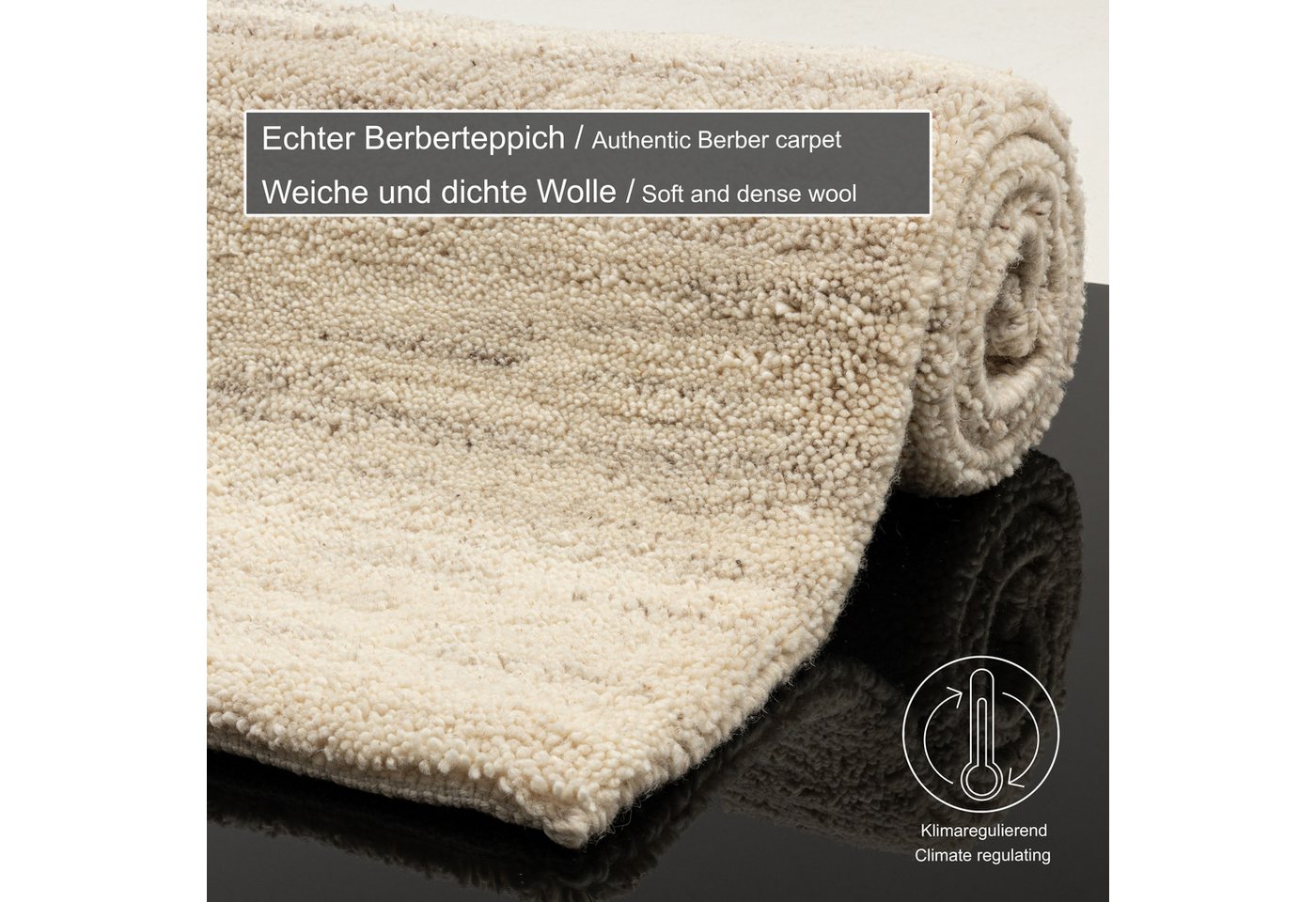 THEKO Wollteppich Taza Royal, handgeknüpft, rechteckig, Höhe: 28 mm, echter Berber Teppich aus Marokko, reine Schurwolle, Wohnzimmer Bild 4