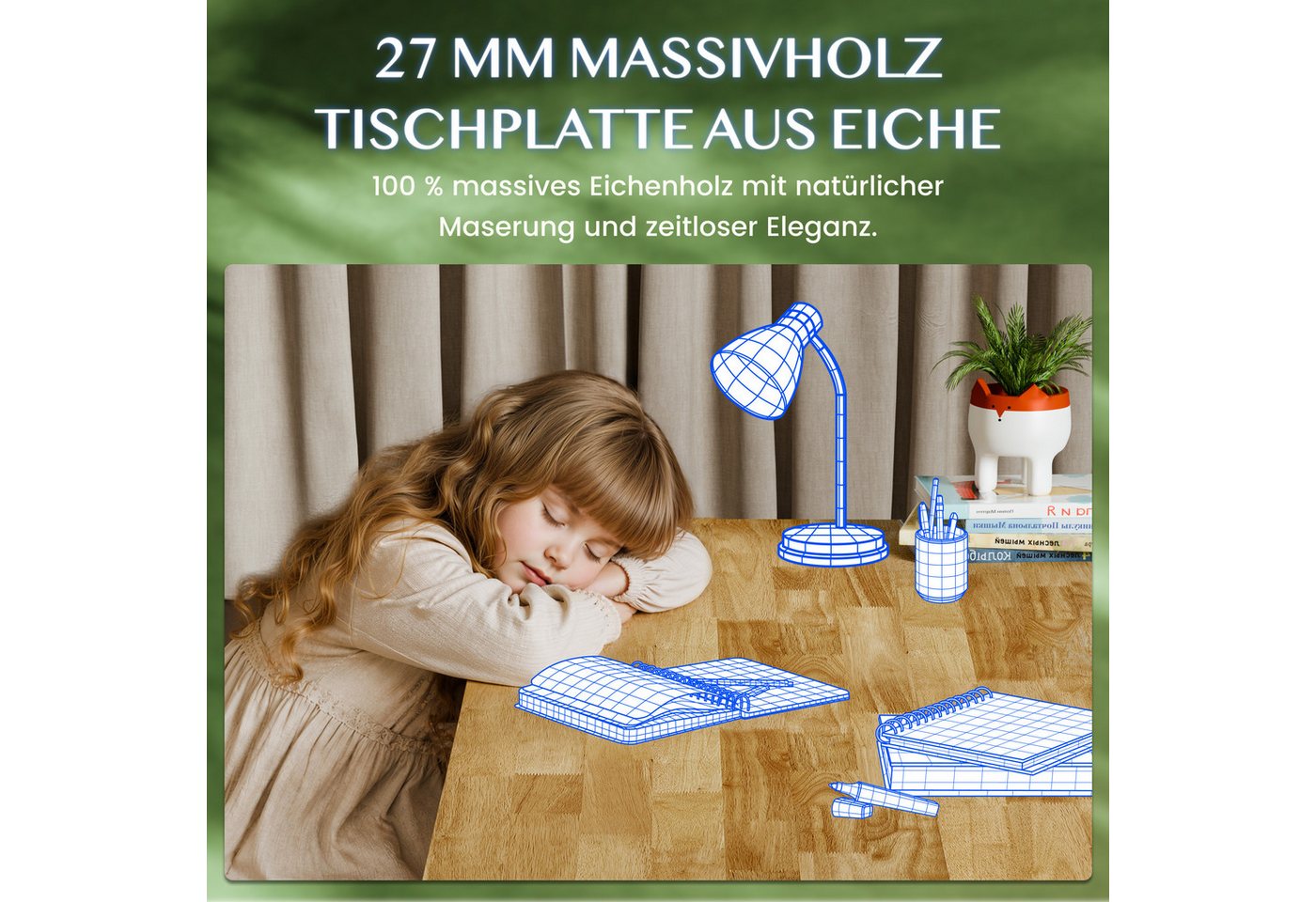 FLEXISPOT Tischplatte Premium-Series DIY Tischplatte, MDF/Rubberwood/Eiche (Aus türkischer Weißeiche, massivem Kautschukholz, Finger-Joint-Verleimung), MIT 27mm einteilige Tischplatte, Made in EU