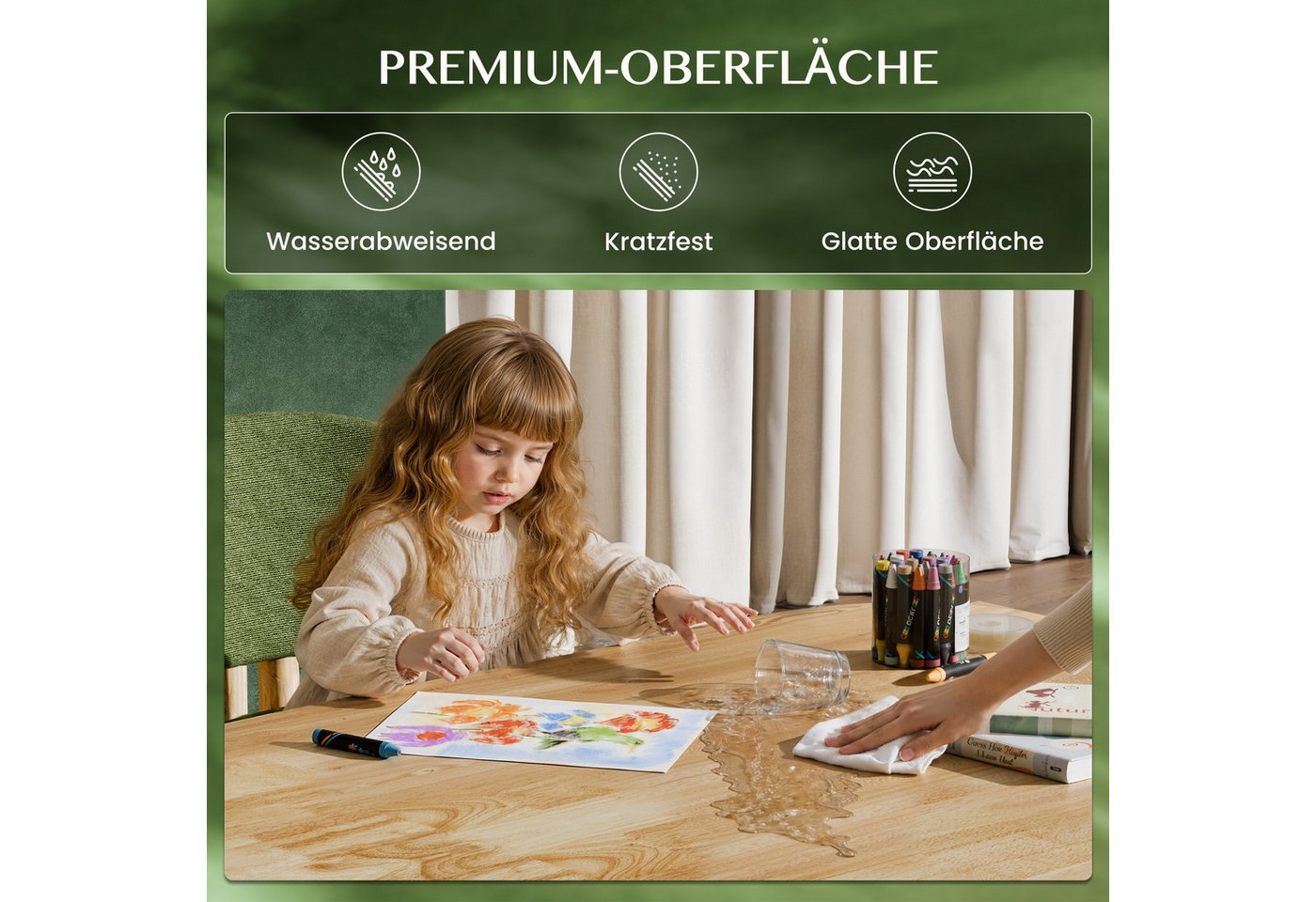 FLEXISPOT Tischplatte Premium-Series DIY Tischplatte, MDF/Rubberwood/Eiche (Aus türkischer Weißeiche, massivem Kautschukholz, Finger-Joint-Verleimung), MIT 27mm einteilige Tischplatte, Made in EU Bild 2