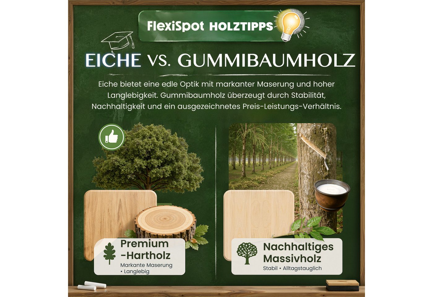 FLEXISPOT Tischplatte Premium-Series DIY Tischplatte, MDF/Rubberwood/Eiche (Aus türkischer Weißeiche, massivem Kautschukholz, Finger-Joint-Verleimung), MIT 27mm einteilige Tischplatte, Made in EU Bild 3