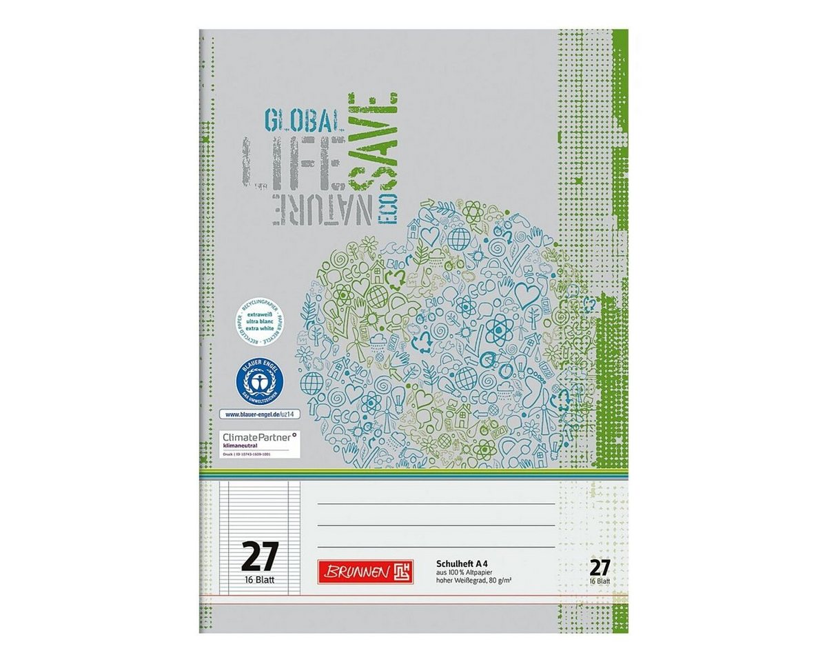 BRUNNEN Schulheft Recycling, A4, liniert (Lineatur 27), mit Innen-/ Außenrand, 16 Blatt Bild 2