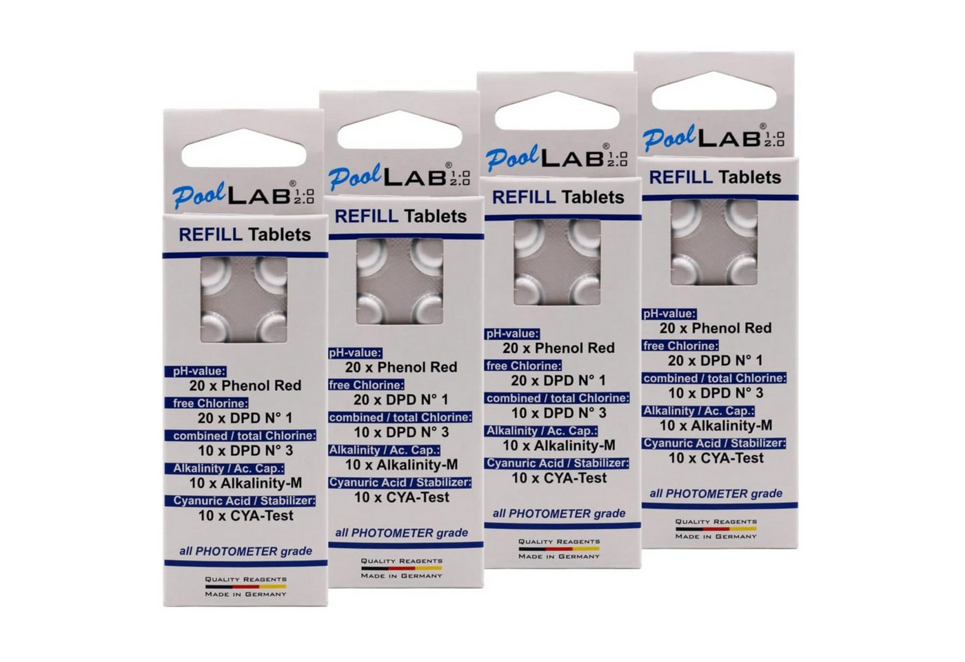 WATER-I.D. Pool-Wassertest Refillpack für PoolLab mit 70 Tabletten, 5 Messparameter, 280-tlg., nur für Photometer Bild 4
