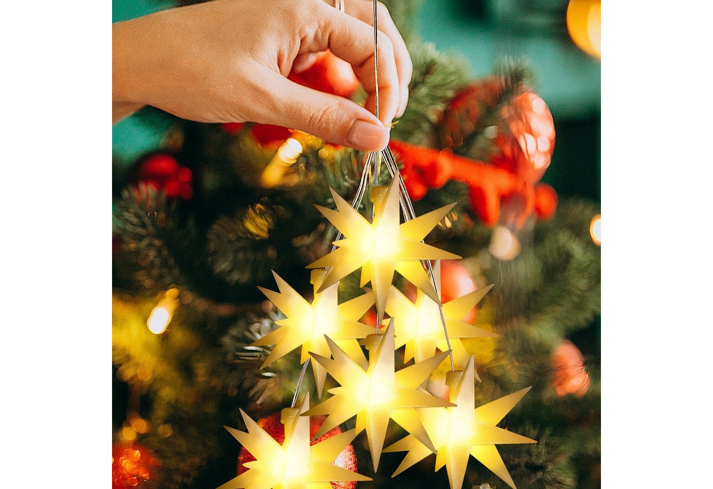 Salcar LED-Lichterkette 3D LED Weihnachtsstern Beleuchtet LED Explodierende Sterne 3er/6er, 3D Leuchtstern Weihnachten Fenster Outdoor Weihnachtsdeko Warmweiß