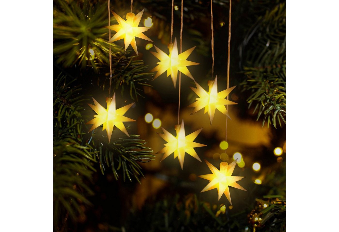 Salcar LED-Lichterkette 3D LED Weihnachtsstern Beleuchtet LED Explodierende Sterne 3er/6er, 3D Leuchtstern Weihnachten Fenster Outdoor Weihnachtsdeko Warmweiß Bild 2