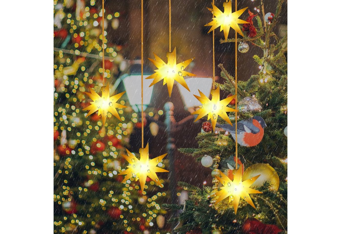 Salcar LED-Lichterkette 3D LED Weihnachtsstern Beleuchtet LED Explodierende Sterne 3er/6er, 3D Leuchtstern Weihnachten Fenster Outdoor Weihnachtsdeko Warmweiß Bild 5